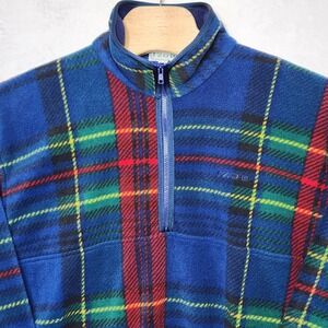 VTG 90S IZOD PLAID FLEECE PULLOVER 1/4 ZIP SWEATER TARTAN PREPPY MOCK NECK SZ XL